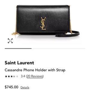 Ysl Cassandre Phone Holder w/ Strap- Black Leather with Gold hardware